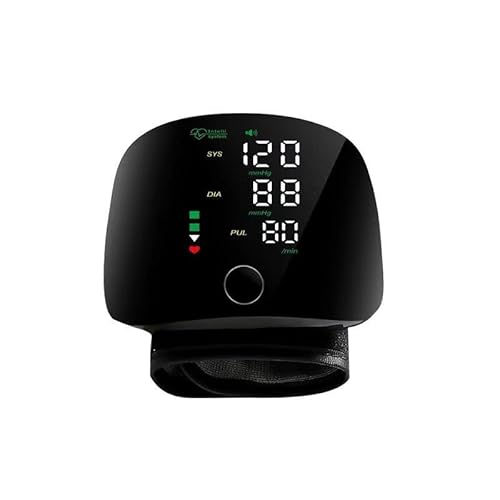 BP Monitor™ Automatique Wrist BP Monitor™ – Tensiomètre à usage domestique rechargeable avec grand écran rétroéclairé, mémoire 2 x 99, manchette réglable, diffusion vocale et étui (1 pièce)
