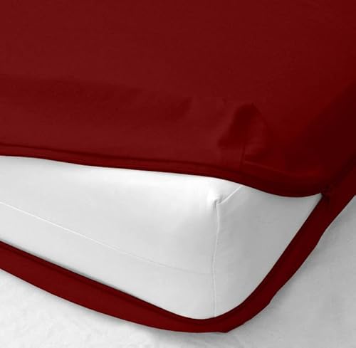 Queen Size Zipper Fitted Sheet – 100% Egyptian Cotton, 600 Thread Count – Extra Soft Mattress Cover with 14-Inch Deep Pocket, Burgundy Solid Color