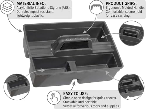Image of AIR O MATIC Handy Caddy Tool Bucket (Grey) Multipurpose Grey Plastic Storage Caddy for Cleaning, Gardening, Crafting, Kitchen, Office, and Car Use