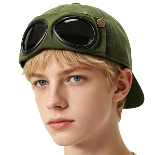 Pilot Goggles Baseball Ca-p, Breathable Adjustable Avi-ator‑Style Hat Green
