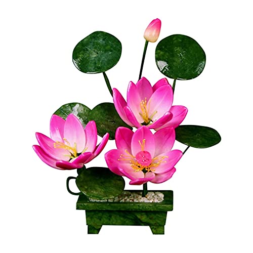 Bonsái de piedra de jade de 9.8 pulgadas, bonsái en maceta, decoración para el hogar, oficina, decoración de riqueza, tallado de jade, loto, sala de estar, decoración en maceta, planta de casa