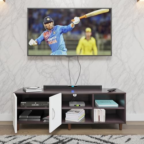 Image of VIKI Modern TV Unit for Living Room | Engineered Wood TV Cabinet with 2 Door Storage & 2 Open Shelves, Entertainment Unit, 140W x 48H x 40D cm | DIY | 1 Year Warranty (Wenge & White)