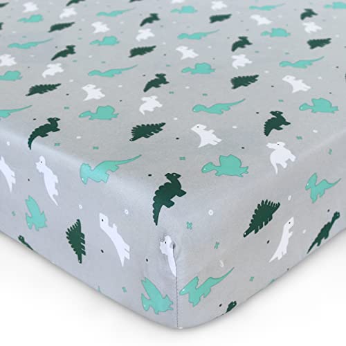 Crib Sheets For Boys Or Girls 4-Pack, Fitted Crib Sheet 52'' X 28'' For Standard Crib & Toddler Mattres, Soft And Breathable Material, Baby Crib Sheets Neutral, Grey Dinosaurs & Ocean #TOP3