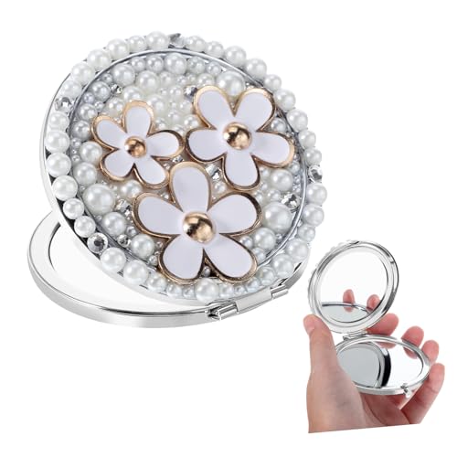 Miroir compact double face floral mignon pour retouches maquillage