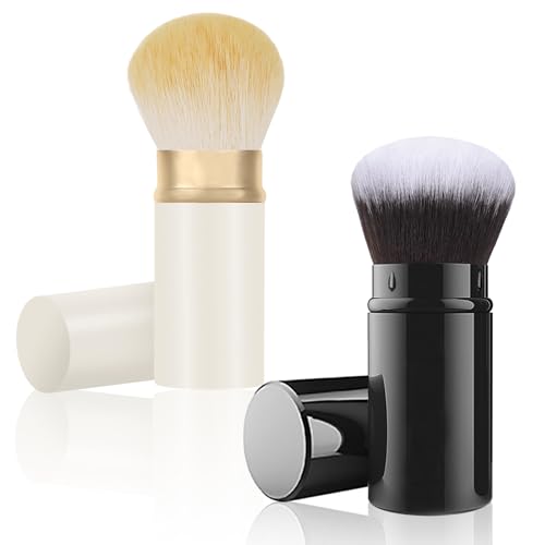 Falliny Kabuki-Make-up-Pinsel, einziehbar, tragbar, Puderpinsel mit Abdeckung für Rouge, Bronzer, Puder, Puder, Kosmetik, 2 Stück