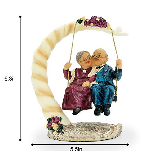 DreamsEden Elderly Couple Figurines - Wedding Anniversary for Parents, Grandparents, Old Age Friends, Bedroom Living Room Home Decor Sculpture (Swing)