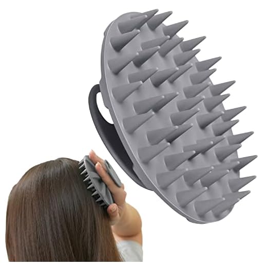 One-piece Scalp Massager Shampoo Brush, Wet & Dry Manual Scalp Care Head Scrubber Hair Washing, Soft Silicone Bristles, for Hair Growth, Dandruff Removal, Comfortable for All Hair Types (Gray)