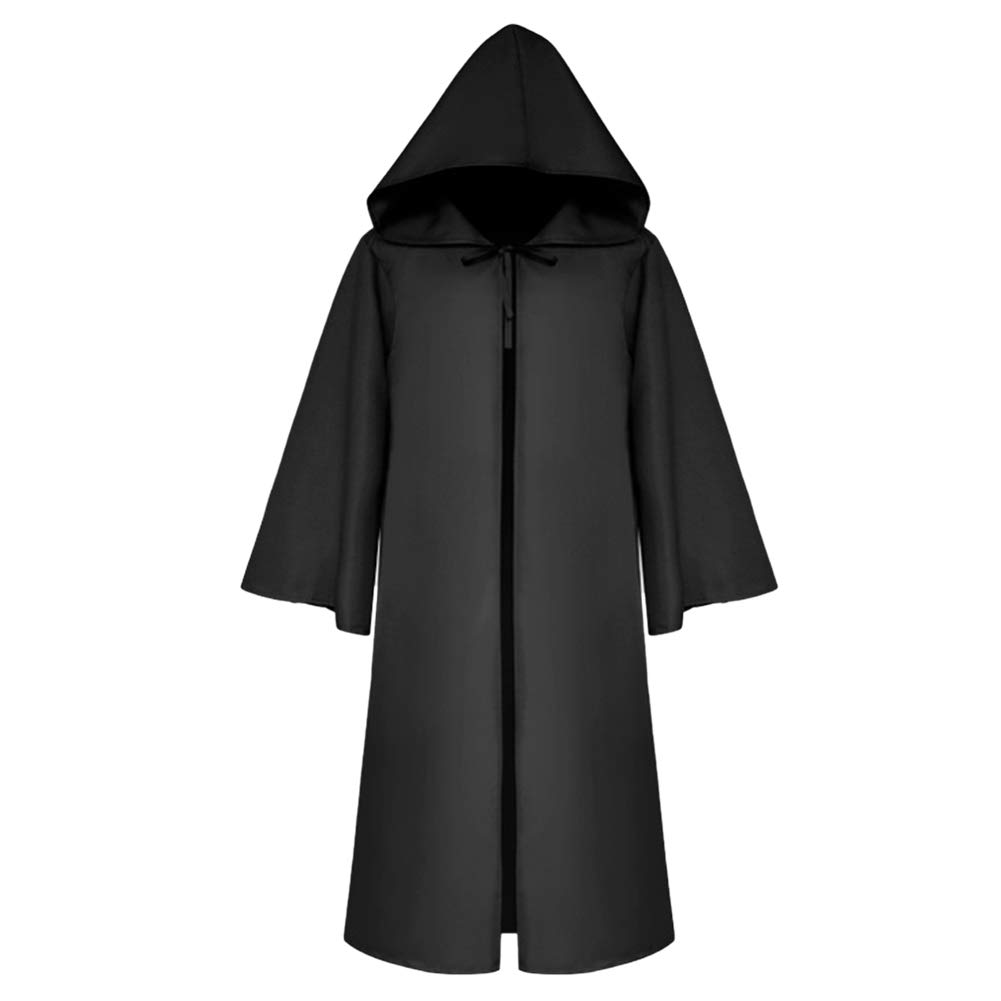 IBLUELOVERHalloween Cloak Death Wizard Cape Hooded Phantom Grim Reaper Robe Warrior Black Cool Cosplay Clothing Devil Godfather Theme Party Length Cape Fancy Dress Musical Prince Renaissance Hooded Coat for Kid