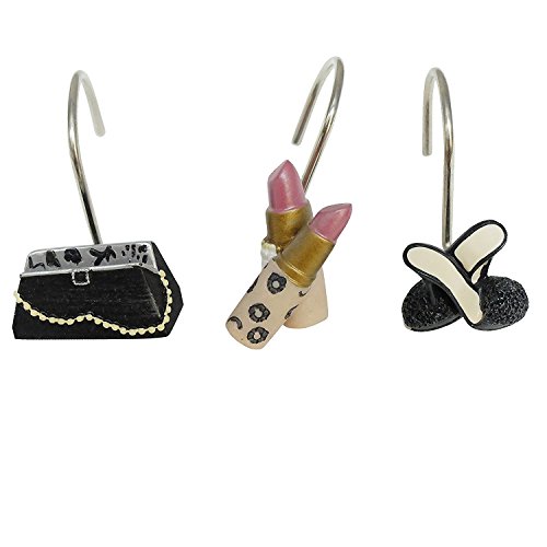 Doupoo Home Decorative Handbag High-Heel Shoes Lipsticks Shower Curtain Hooks Rings Make Up Set of 12