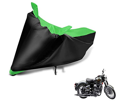 Image of Auto Hub Bike Cover Compatible with RE Classic 350 with Mirror Pocket, Dustproof, Heat Resistant, Triple Stitched, Classic 350 Bike Cover- Black, Green
