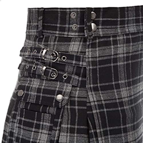 Kilt écossais plissé gris à poches contrastées look mode utilitaire 3XL - 6