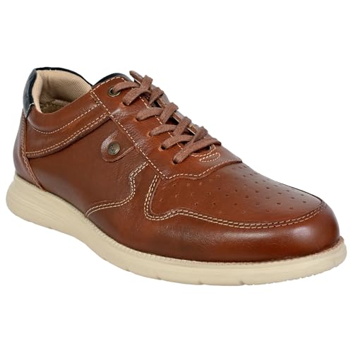 Image of Hx London Leather Men Perforations Round Toe Lightweight Sneakers