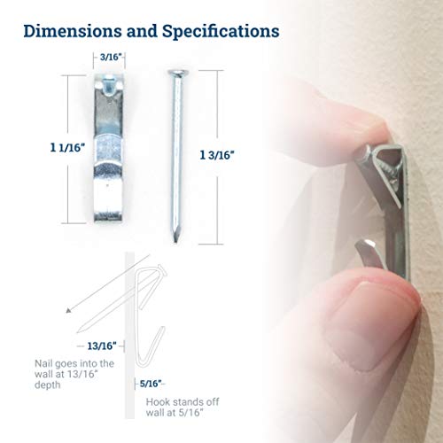Image of PHS Heavy Duty Picture Hangers with Nails - Supports up to 30 lbs - 100 Pack Professional Picture Frame Hooks for Hanging - Easy to Install Mirror Hooks for Wall Mounting