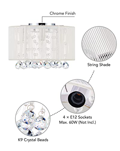 Vonluce 4-Light Flush Mount Crystal Ceiling Light, Small Drum Crystal Chandelier With Cylinder Net Lamp Shade, Modern Raindrop Crystal Light Fixture For Entry, Bedroom, Hallway, Kitchen #TOP5