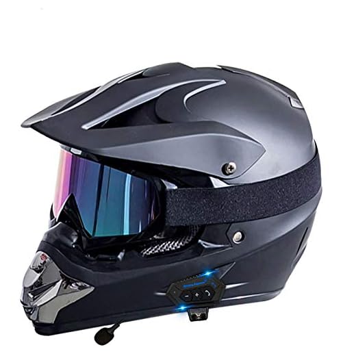 Bluetooth Off Road Pro Motocross hjälm + skugga glasögon vuxen motorcykel motorcykelhjälm, hjälmar ECE certifierad E, L