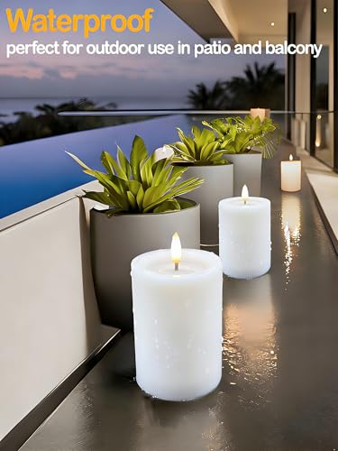 Image of Gmnee 3 inchx6 inch Outdoor Waterproof Flameless Candles with Remote Timers Plastic | 2 Pack Battery Operated Candles, LED Candles, Electric Fake Pillar Candles for Patio, Porch, and Lanterns Decor (White)