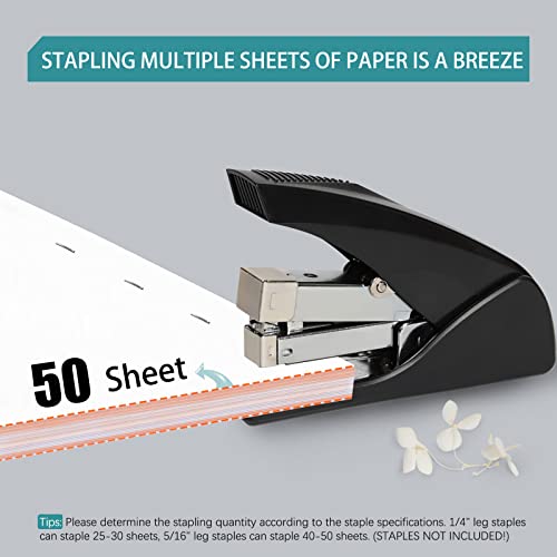 Stapler For Desk, Effortless Desktop Stapler, 50 Sheet One Finger Touch Stapler, Ergonomic Heavy Duty Office Stapler, Built-In Staple Remover, 85% Easier Stapling, No Effort, Jam Resistant, Easy Load #TOP3