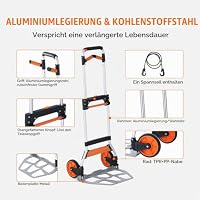 VEVOR Sackkarre Klappbar 140kg Transportkarre aus Aluminiumlegierung und Kunststoff Stapelkarre mit verstellbarem Griff 900-1109mm Faltbarer Trolley inkl. Bindeseil kompakte Größe zum Verstauen – Ansicht 5