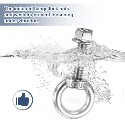 Image of PATIKIL M10 x 25mm Shoulder Eye Bolt, 2 Pcs 304 Stainless Steel Lifting Ring Threaded Eye Bolt with Flange Lock Nuts Spring and Flat Washers for Hanging Tie Down Straps Outdoor Indoor