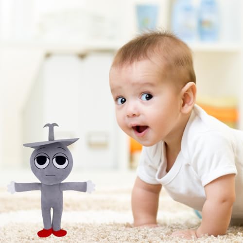 Image of Customized Text Grey Hat Standing Sprunki Plush Toys