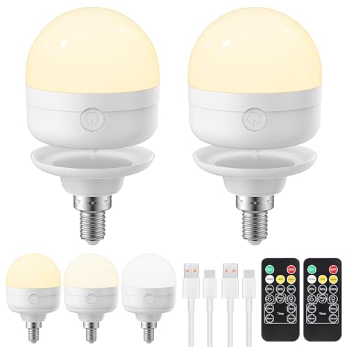LGMCF E14 Wiederaufladbare Glühbirne mit Fernbedienung 8W Dimmbare Akku Glühbirne mit Timing-funktion 3 Farben LED Glühbirne für nicht festverdrahtete Lampen Notlicht Mit Magnetische 2 Pack