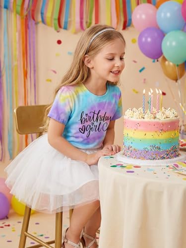 Image of YHHR Birthday Girl Shirt Tie Dye Girls Birthday Shirts 7-14 Year Kids Tops | Girls Birthday T Shirt, Cute B-Day Gifts Party Tops ,Birthday Outfits ,Letter Print Tees ,Graphic Short Sleeve Tee Tops