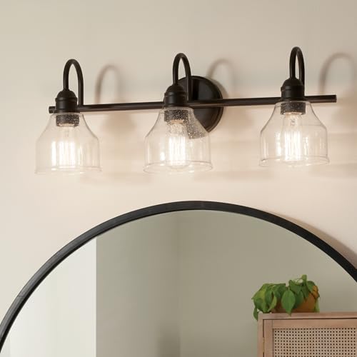 Kichler Avery 24" 3 Light Bathroom Vanity Light in Olde Bronze, Vintage Bathroom Wall Mount Fixture with Clear Seeded Glass, (24" W x 9.25" H), 45973OZ by Kichler - Image 2