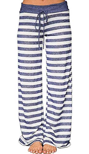 Elsofer Striped Comfy Maternity Pregnancy Postpartum Pajamas for Women Soft Stretch Palazzo Pj Pjs Pajama Lounge Pants(Tag XXL (US 12), Blue Striped)