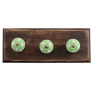 IndianShelf Handmade Dot Hooks Key Hangers Holders Wall Hanging Coat Clothes Mount Hat Mug Kitchen Utensils Bathroom (Wooden_Green_4 Inches)-1 Piece