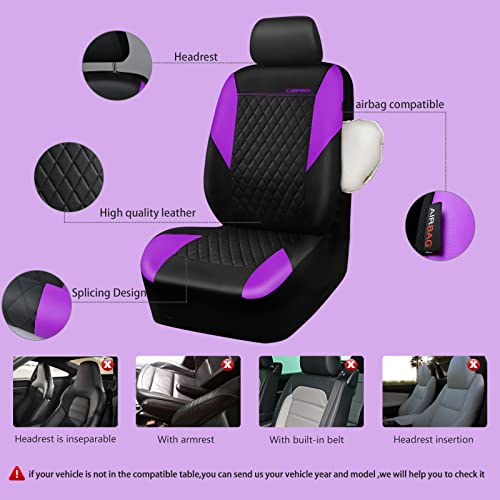 Image of CAR PASS Purple Leather Seat Covers, Quilting Pretty Car Seat Cover with 5mm Composite Sponge Inside,Airbag Compatible,Universal Fit for Most Sedan SUV Van Truck (Full Set,Purple)
