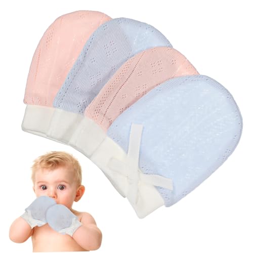 Newborn Baby Mittens 2-Pair Set Breathable Cotton Gloves No Scratch Design for Boys and Girls for Everyday Use