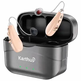 Karthus Rechargeable Hearing Aids for Seniors, Noise Cancelling, Clear Sound, 100H Battery Life, 7 Volume Levels, One-Button Operation, Grey