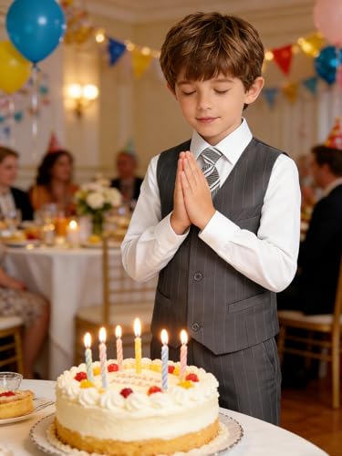 Image of Boy Suits Stripe Tuxedo Suit Set Complete Outfit Formal Wedding Party Wear Ring Bearer Outfit