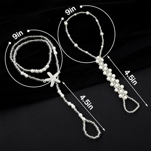 Kigeli 12 Pairs Foot Jewelry Barefoot Sandals for Women Beach Pearl Anklet Chain with Starfish Rhinestone Boho Crystal Barefoot Sandals for Wedding Bride Bridesmaid Beach Wearing2