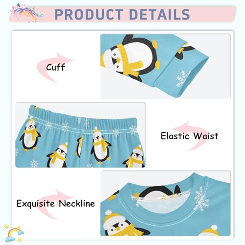 Pajama Sets Long Sleeve Penguin Snowflakes on Blue Soft Comfy Sleepwear 2 Piece PJS 3-8T4
