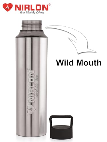 Image of NIRLON Eco Pure Single Wall Stainless Steel Water Bottle, Water Bottles For Fridge Pack of 2|Leak Proof|Office|Gym Bottle|Home|Kitchen|Hiking|Treking Bottle|Travel Bottle [Black Color|900ml]