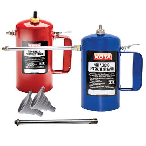 LAUCO Non Aerosol Pressure Sprayer with Funnel and Extension Refillable Pressurized Sprayer Bottle for Oil Solvent Degreasers Lubricants - Rechargeable Steel Canister and Brass Nozzles 32oz 69532