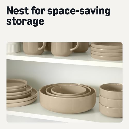 Amazon Basics Glazed Stoneware Serving Bowls, 3-Piece Set, Dishwasher-Safe, Microwave and Freezer-Safe, Nest for Space-Saving, Linen Gray by Amazon Basics - Used condition - Image 6