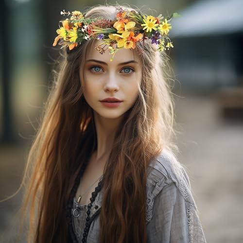 Image of Vivivalue Handmade Adjustable Flower Wreath Headband Halo Floral Crown Garland Headpiece Wedding Festival Party