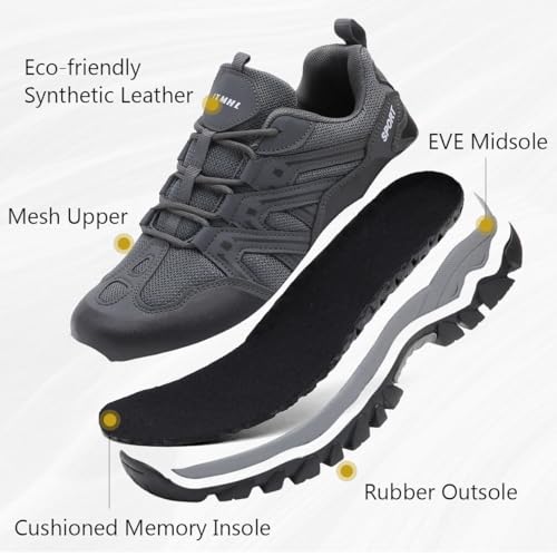 MAIZUN Men's Hiking Shoes Flexible Non-Slip Trekking Trail Shoes Lightweight Breathable Work Camping & Outdoors Walking Grey 73
