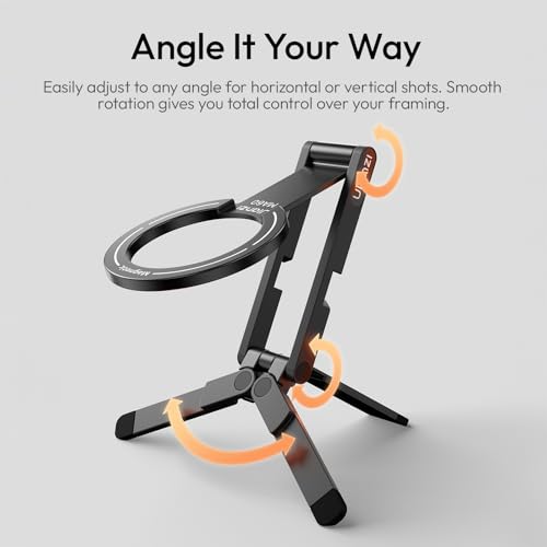 Image of ULANZI MA60 Magnetic Phone Tripod Stand for iPhone - Aluminium Smartphone Mini Tripod Pocket Cell Phone Stand Strong Magnet Quick Mount Compatible with iPhone 16 15 14 13 12 Series, Black