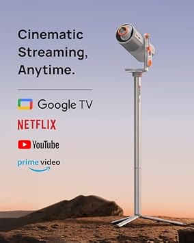 XGIMI MoGo 4 2025 NEW Portable Projector with PowerBase Stand,with Outdoor Portable Projector Screen,5 Hours of Playtime, Google TV with Licensed Netflix, 360° Adjustable Stand, 450 ISO Lumens