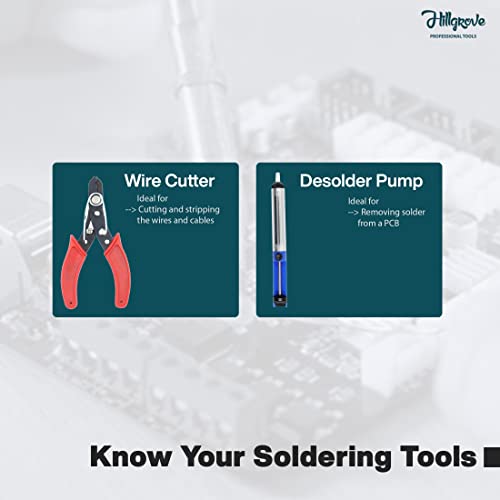 Image of Hillgrove 60W Temperature Controlled Soldering Iron Kit with Solder Wire and Interchangeable Tips Conical Flat Pointed Round for Electronics Repair DIY Professional Use (13-in-1)