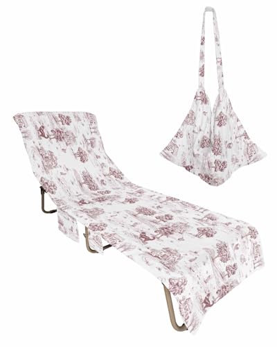 Brown Country Beach Lounge Chair Towel Cover, Soft Chaise Lounge Towel with Side Pockets Patio Pool Chairs Cover for Beach/Pool Sunbathing 29x85 Farmhouse Rustic Tree Animals Abstract