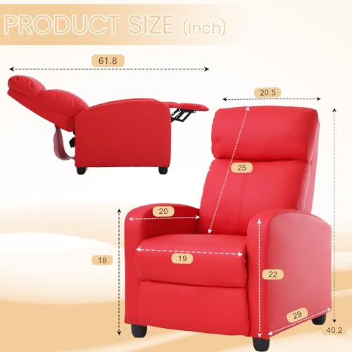 Sillón reclinable PU rojo con masaje y reposapiés miniatura 2