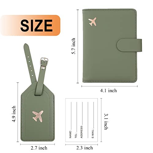 Image of Melsbrinna Rfid Passport Holder for Travel women /Men Set Travel Suitcase Tag, Cute Passport Wallet Rfid Blocking Card Slots, Rfid Passport Cover /CaseTravel Wallet, Green, Solid Color