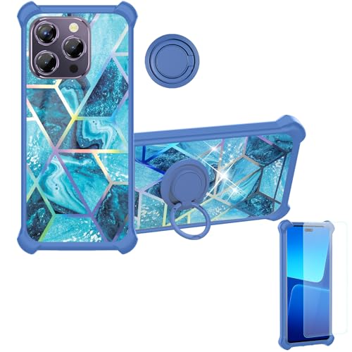Aroepurt Case Compatible for Oukitel P1 Phone Case Cover [with Tempered Glass Screen Protector][Hard PC + Soft Silicone][Ring Support] [Colorful Reflect Light] IMDL-LS
