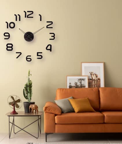 Image of Analog, Acryalic Large Diy Wall Clock, 3D Mirror Number Stickers Large Wall Clock Kit Mute Frameless Modern Design For Home-Black 002