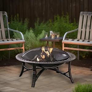 Outdoor Fire Pit with Safety Screen and Fire Grate, 35" Outdoor Fire Pit with Safety Screen and Fire Grate 35
