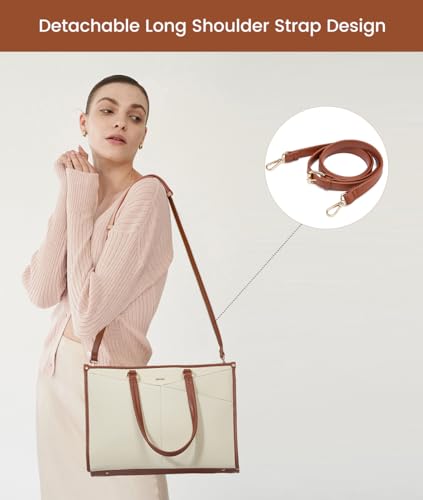 LOVEVOOK Laptop Bag for Women, 15.6 inch Laptop Tote Work Bag Cancas Casual Handbag for Travel Lightweight Shoulder Bags, Brown Beige4